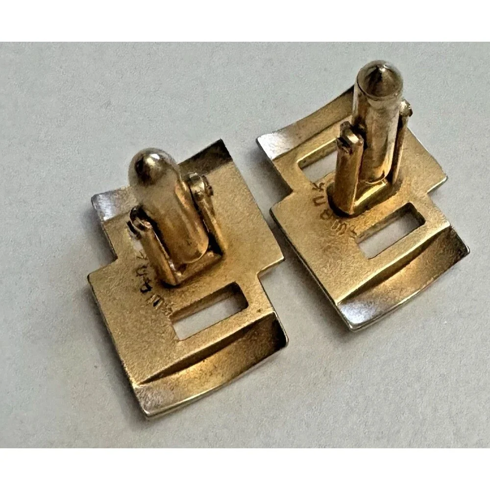 Signed Swank Vintage Gold Tone Interlocking Square Cufflinks 0.75